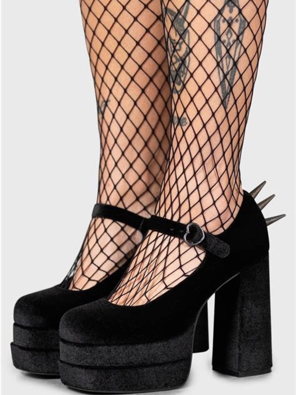 KILLSTAR Basilisk Chunk Heel Velvet Pumps with Spikes (W8)